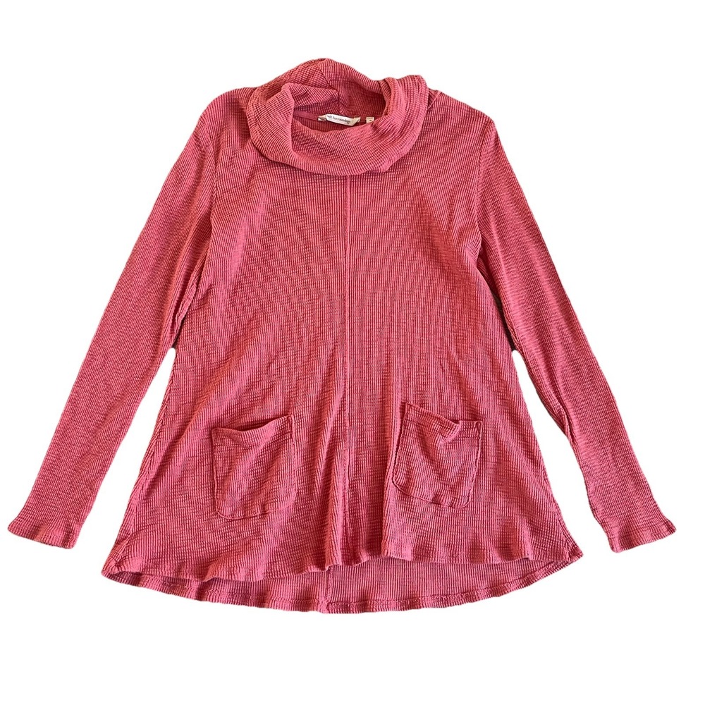 Soft Surroundings Thermal Tunic Top Sz M Waffle‎ Knit Cowl Neck Cotton Pockets